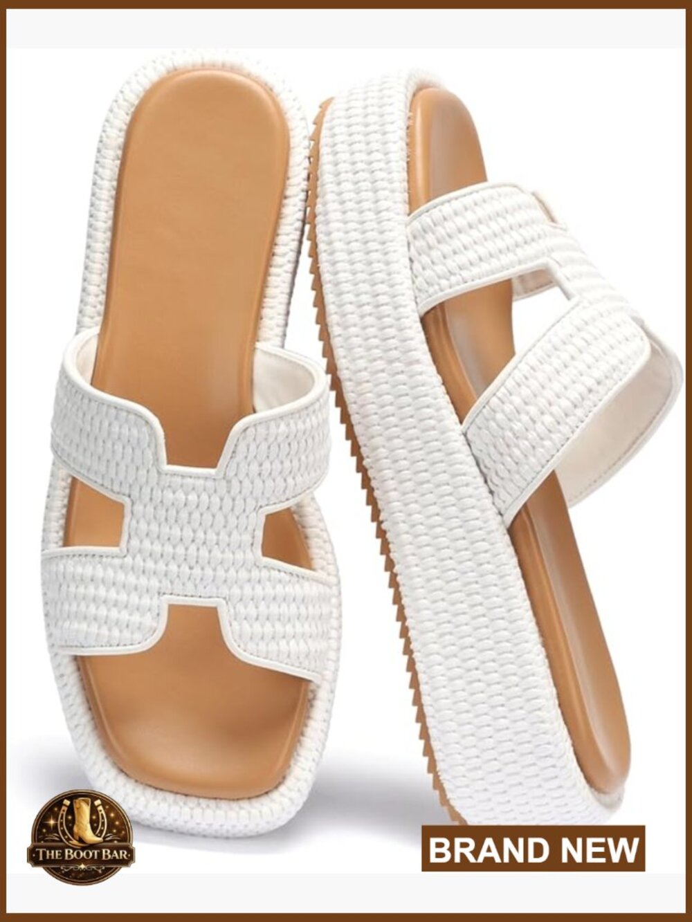 Women's Raffia Woven Platform Sandals Memory Foam Slip-On Summer - Picture 1 of 7